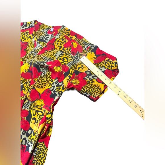 ADRIANNA PAPELL | 100% SILK Vintage Cheetah Multi-Print Floral Wrap Dress - Picture 10 of 13